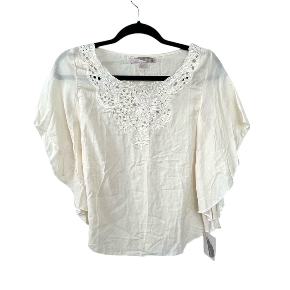 FOREVER 21 Cotton Boho Y2K Oversized Embroidered Blouse Cream S